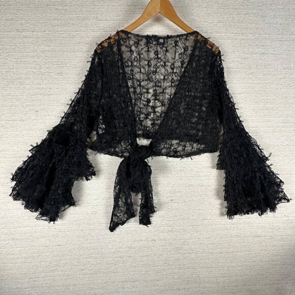 Akira Womens L Sheer Lace Black Cover Jacket Whimsigoth Victorian Boho Baddie - Picture 2 of 11